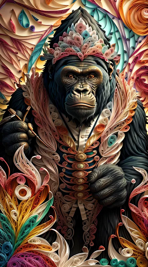 Gorilla facing the front、up of face、(Multidimensional quilling paper:1.2)、art by、Chibi、
yang08k、Beautiful fece、colourfull、
​masterpiece、top-quality、top-quality、Official Art、Beautifully Aesthetic、((8K Ultra Real))、Fractal art、