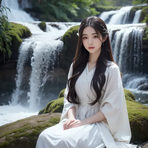 Dressed in period costume、Waterfall in general long hair，Smart almond eyes，Like a fairy、Skin wins snow
Its beautiful，Brilliant complexion，Unpressed