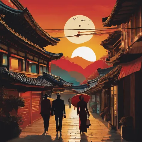 Seoul, daoshi, natta, Silhouette of a man on the left, Silhouette of a woman on the right