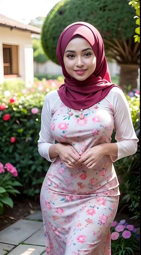 raw, best quality, high resolution, masterpiece: 1.3), beautiful malay woman in hijab, masterpiece, perfect slim body, ((big bre...