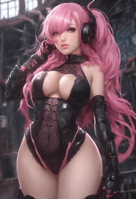 anime girl with pink hair and fishnets posing for a picture, scales covering her chest, biomechanical oppai, best anime 4k konachan wallpaper, seductive anime girl, oppai cyberpunk, ((pink)), ahegao, scales on her chest, anime monster girl, detailed digita...