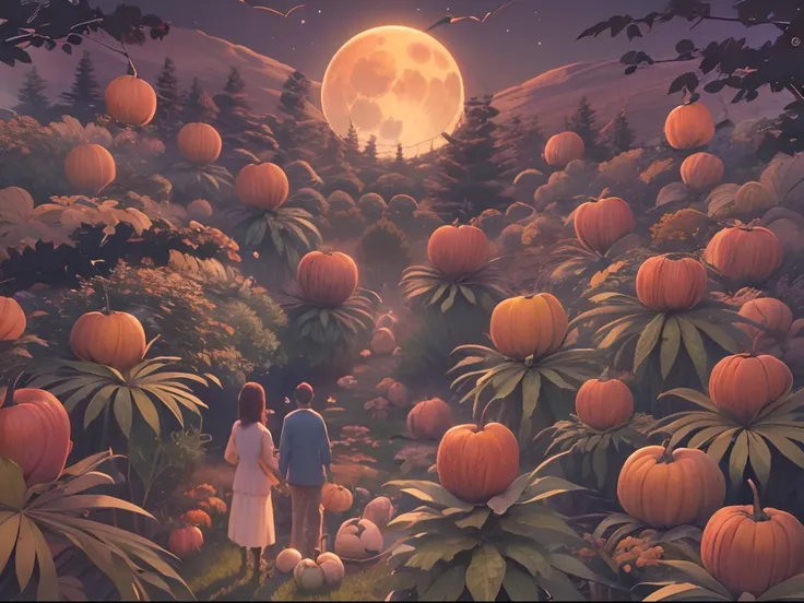 In the autumn night, under the moonlight, families gather together to appreciate the beauty of the harvest moon.