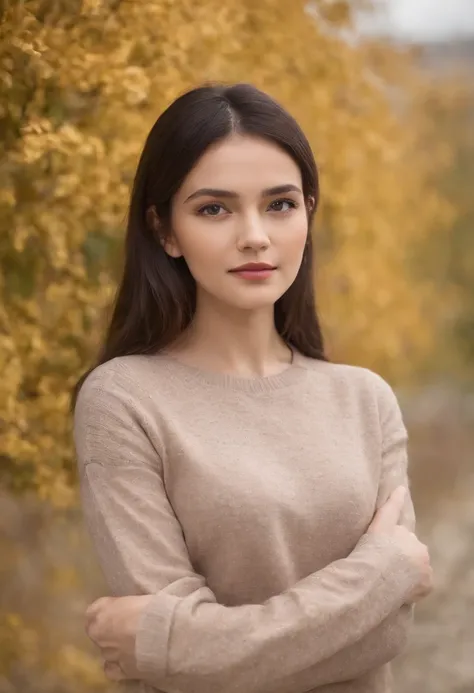 Professional image of a 25-year-old working woman, Wearing a Sweater, Professional profile photo, posing with crossed arms, professional picture, professional profile picture, photograph of a woman, Business woman, lecturer, Black hair, Slim body, 8K high-...