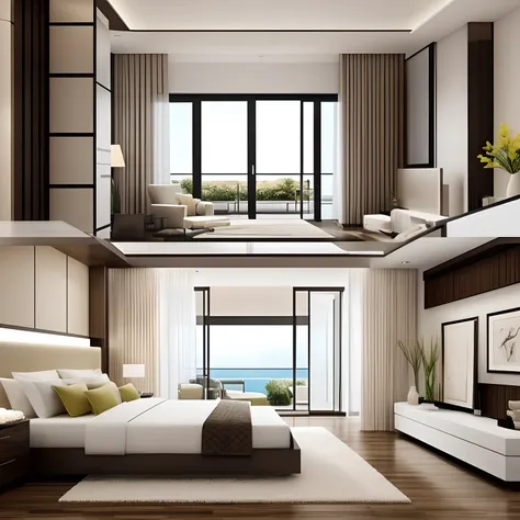 "master bedroom，enjoy comfort and elegance，quality of life。"draw a picture in minimalist style