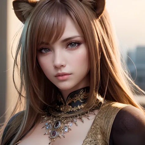 Super detailed beautiful girl, With the fierce lioness, Cinematic, Cinematic light, Realistic, 3D rendering of, Highly detailed face, Highly detailed, Realistic looks, Lifelike, Realistic girl, highly detailed hair