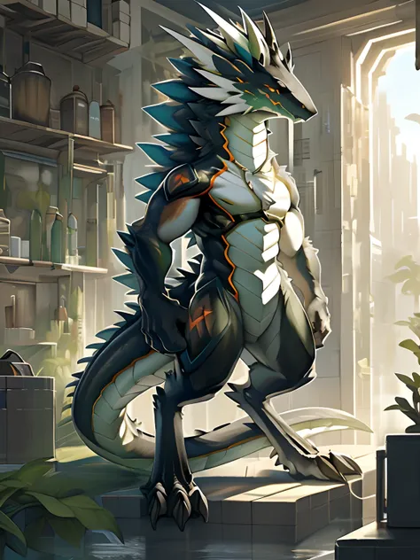 (Masterpiece), (Excellent), (Extremely fine), White dew, Square, Dragon tail horn、drak、Smooth scales、Smooth skin、dragon pupils，detailed full body，full body detailed