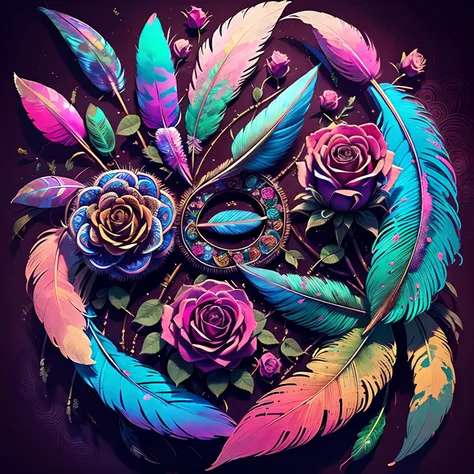 Riff Style 2 (masutepiece, top-quality, Best Quality, Official art, Plants and bird feathers, Beautiful and aesthetic flowers:1.2), (roses:1.3), Extremely detailed,(Fractal Art:1.1),(Colorful:1.1)(Flowers:1.3),highest details,(Zentangle:1.2), (Dynamic Pose...