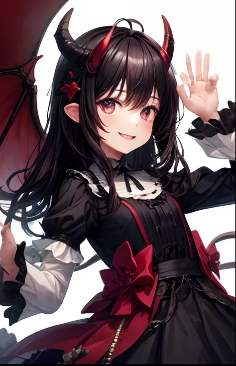 girl with、No background、without background、Background through、Diabolical、Small devil、horns grow、Horns、A dark-haired、kawaii、Wearing a dress、pluma、Smiling