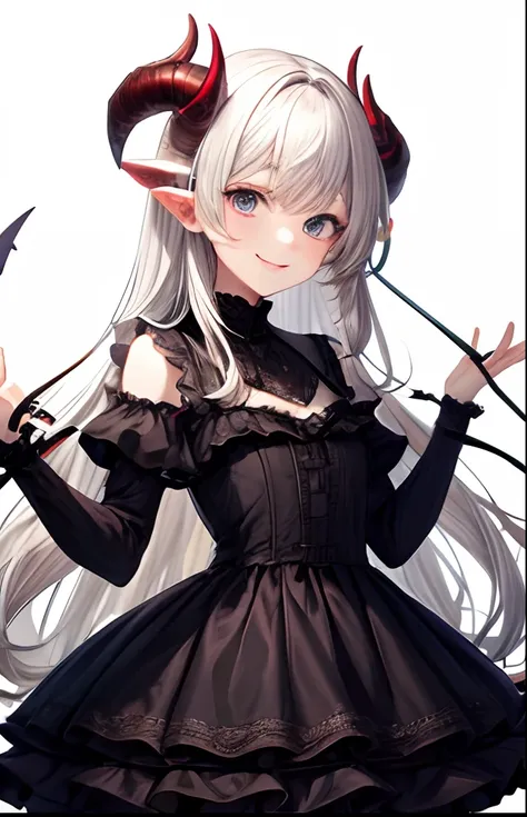 girl with、No background、without background、Background through、Diabolical、Small devil、horns grow、Horns、A dark-haired、kawaii、Wearing a dress、pluma、Smiling