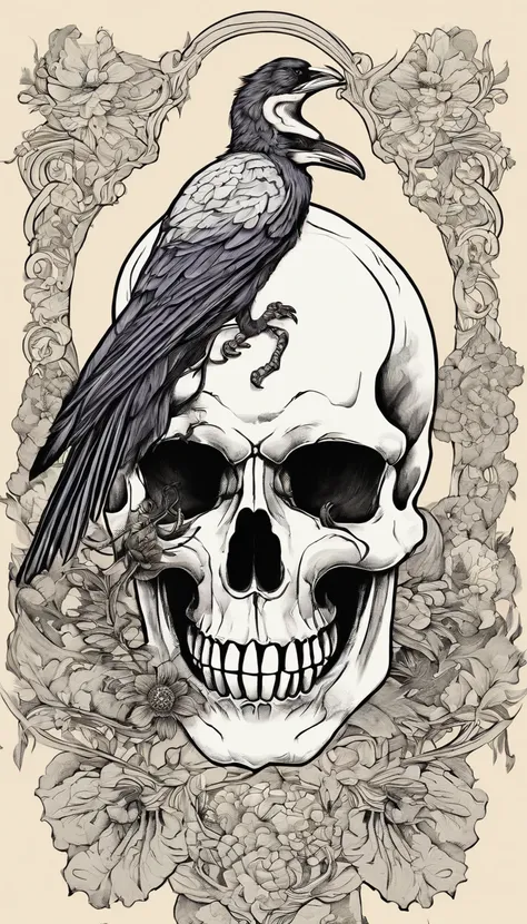 skull, crow, candle, colering book