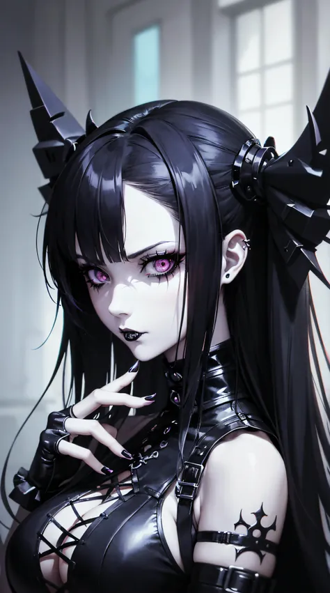 a close up of a person with a weird face and nails, gothic maiden anime girl, gothic - cyberpunk, cyberpunk horror style, gothic art style, detailed digital anime art, gothic art, demon anime girl, gothic girl face, anime style 4 k, dark art style, anime c...