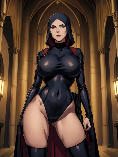 (masterpiece, top quality, best quality, official art, beautiful and aesthetic:1.2), (1girl:1.3), light freckles, fair skin, extremely detailed, portrait, looking at viewer, solo, (full body:0.6), detailed background, close up, (dark gothic theme:1.1), nun...