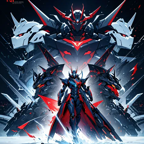 Anime - a huge monster style artwork，A man stands in front of it, robot mecha female dragon head, sleek mecha female dragon head, well armored mech dragon, with robot dragon head, Portrait of a cyborg dragon, cool mecha style, sharp sleek cyborg dragon hea...