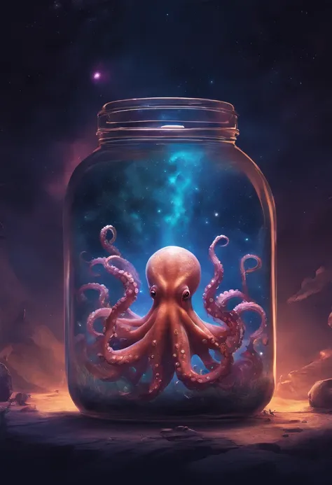 milky way environment, capricious, A small octopus in a magical dream jar, 8K, Vivid, Super Detalis | | | | | | |, colored lighting, Surreal photography, sportrait