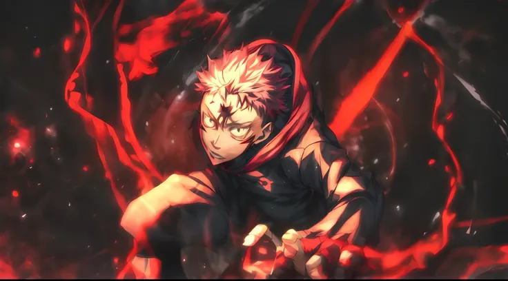 anime character with red hair and black outfit holding a knife, jujutsu kaisen, trigger anime artstyle, key anime art, advanced ...