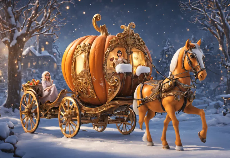 Pumpkin Carriage and Snow White,Beautiful light,many details,high quality