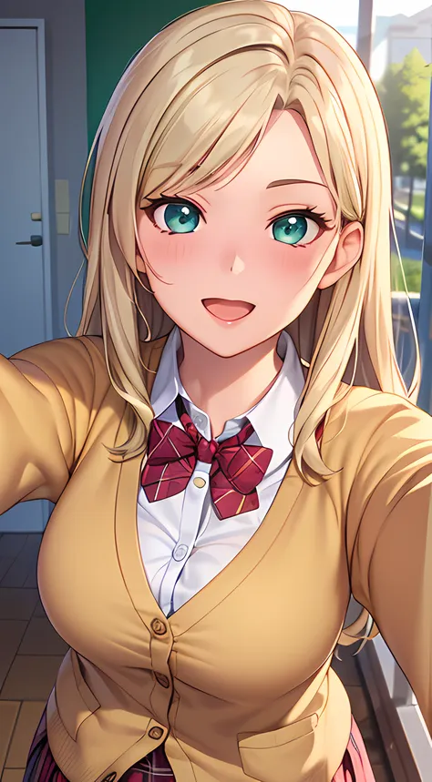 ((masterpiece, best quality, highres, UHD, perfect pixel, depth of field, 4k, RTX, HDR))), 1girl, single, solo, beautiful anime girl, beautiful artstyle, anime character, ((long hair, parted bangs, blonde hair)), (green eyes:1.4, rounded eyes, beautiful ey...