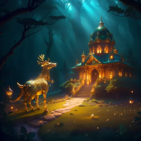 A pile of gold and treasure on the top of Ant Hill, With magic lamp, jewelry, Fantastic forest atmosphere.
(Best quality,4K,8K,A high resolution,Masterpiece:1.2),Ultra-detailed,(Realistic,Photorealistic,photo-realistic:1.37),illustration,Sparkling gold and...