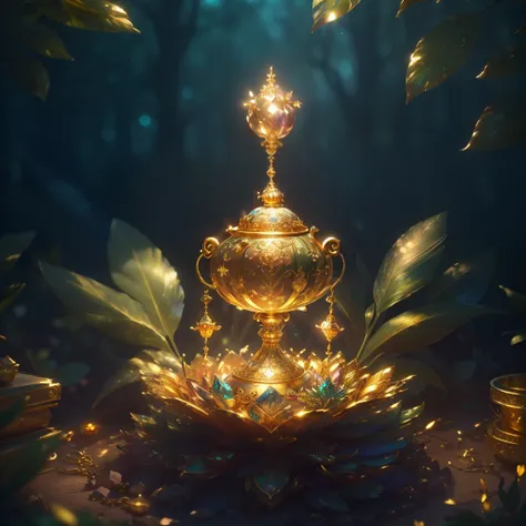 A pile of gold and treasure on the top of Ant Hill, With magic lamp, jewelry, Fantastic forest atmosphere.
(Best quality,4K,8K,A high resolution,Masterpiece:1.2),Ultra-detailed,(Realistic,Photorealistic,photo-realistic:1.37),illustration,Sparkling gold and...