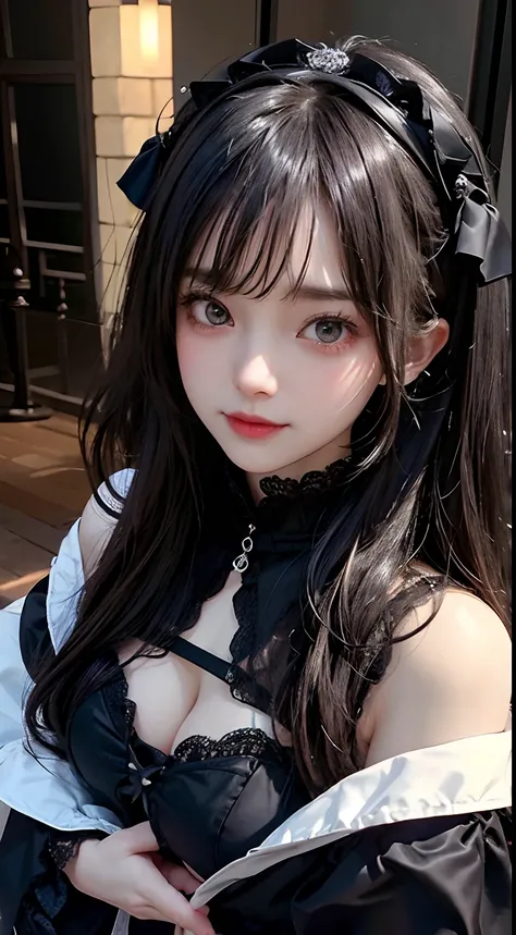 top-quality　​masterpiece　8K Masterpiece　Face with ultra-detailed details　Draw the face in detail　One woman wearing Gothic Lolita　Full body photo　kawaii pose　Sexy Pictures　Focus on the face　Kamimei　Close-range photography　The majority of users on the screen...