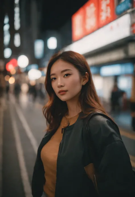 travellers, in the style of rap aesthetics, girl，Tokyo, Japan，make for a memorable photo.      The background is to the of traditional Japanese streets and vibrant nightlife，photo taken with fujifilm superia, charly amani, oversized portraits, babycore, up...