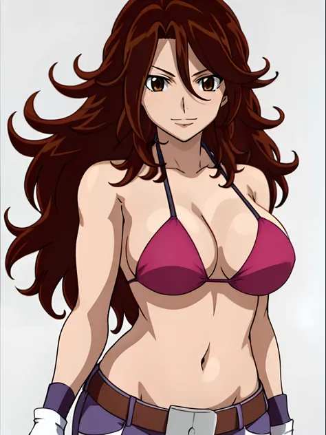 ((solo)), Best Quality, hires, curvy midsection, (strong woman, female wrestler, detailed muscles), smile, happy), upper body only, anime style: 1.8, anime drawing, ultra detailed face, ultra detailed body, 4k, Sumergai Lee Noriega, (standing), best qualit...