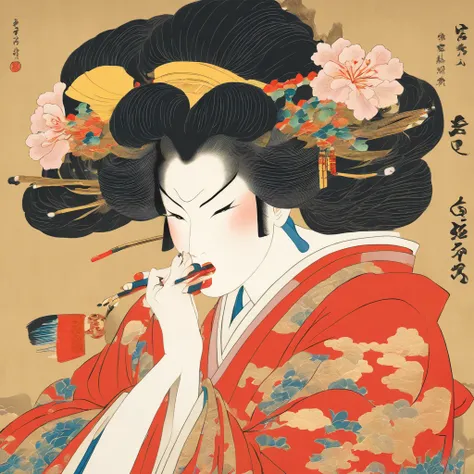 Masterpiece、top-quality、ukiyoe painting　Sharaku　Woman Blowing Beadlo