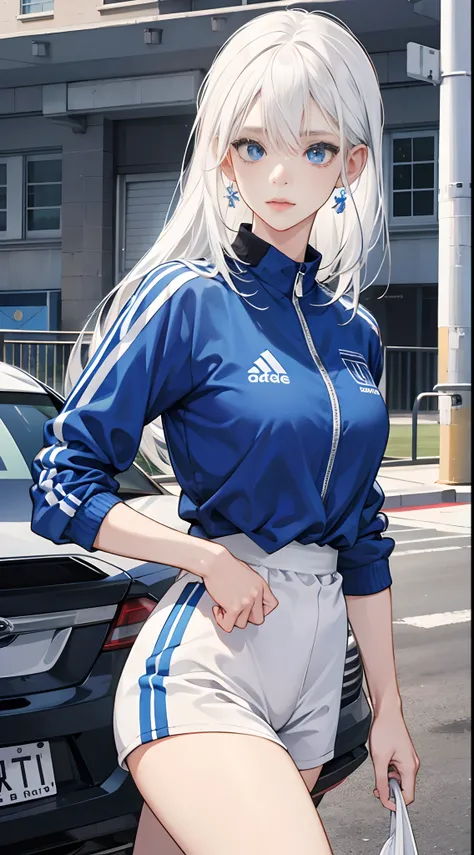 Girl with white hair, blue eyes and sports clothes --auto