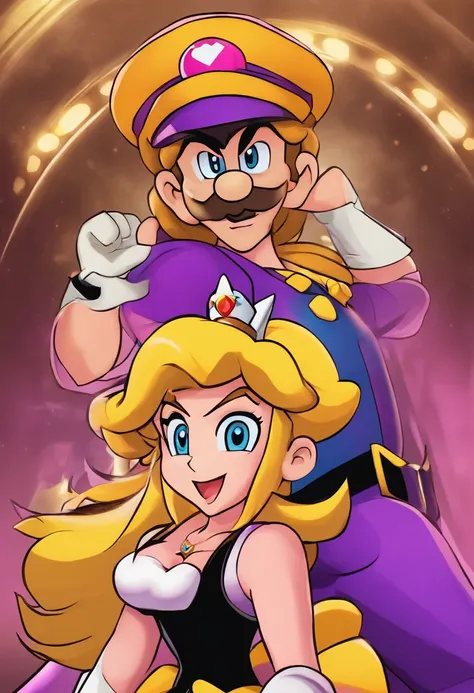 Princess peach getting tag teamed by waluigi and wario