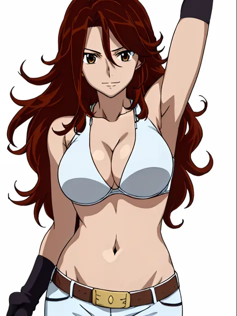 athlete, cowboy shot, ((solo)), Best Quality, hires, curvy midsection, (tilt head, defined weak muscles, detailed muscles), smile, happy), upper body only, anime style: 1.8, anime drawing, ultra detailed face, ultra detailed body, 4k, Sumergai Lee Noriega,...