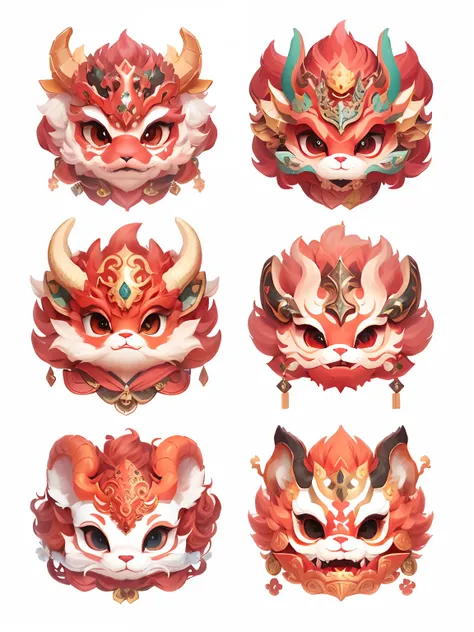 Six cute dragon masks。Cute expressions，There are dragon horns，The look of a cute pet