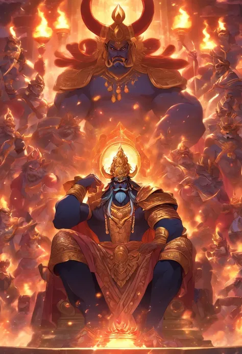 (((ANU))) best quality, ultra-high resolution, 4K detailed CG, masterpiece, generate an image of ravana from ramayana, siting on a royal throne, cinematic, detailed, dramatic lignings, aesthetic , centered on screen, full body