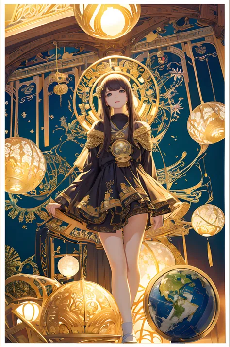 (​masterpiece、top-quality、top-quality、Official Art、Beautifully Aesthetic:1.2)、(1girl in:1.3)、(Fractal art:1.3)、Celestial globe、planet earth