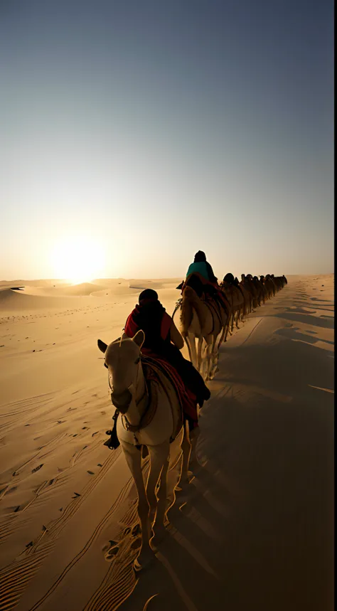 Alafis riding in the desert with a group of people on his back, sahara desert, camelstoe, wandering the desert landscape, crossing the desert, ride horse in saharan, desert photography, Riding a camel, sand desert, film Silk Road landscape, walking in a de...