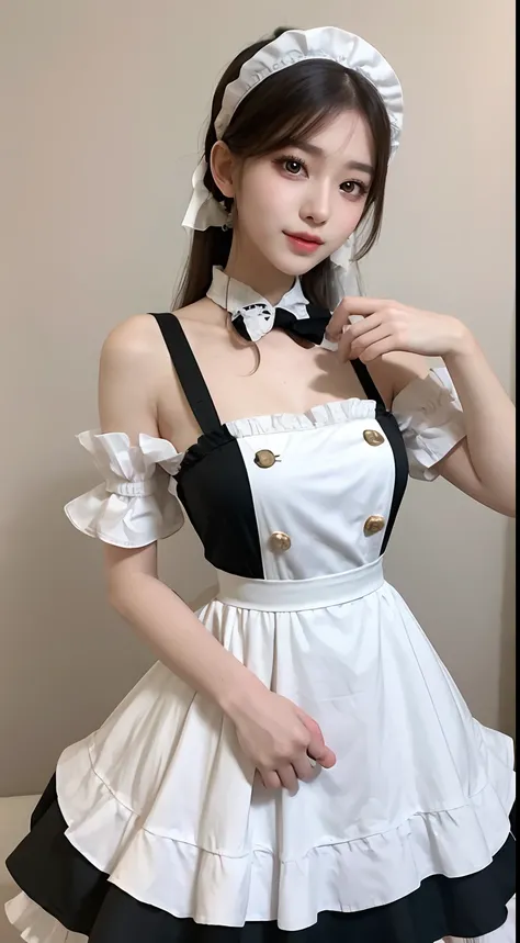 8K, RAW photos, Best quality, Masterpiece: 1.2),(best qualtiy，8K, Yes，32K，masterpiece，hyper HD：1.2) , 20 years old, arafed woman in a maid outfit posing for a picture, gorgeous maid, maid outfit, maid dress, anime girl in a maid costume, wearing maid unifo...