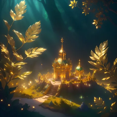 A pile of gold and treasure on the top of Ant Hill, With magic lamp, jewelry, Fantastic forest atmosphere.
(Best quality,4K,8K,A high resolution,Masterpiece:1.2),Ultra-detailed,(Realistic,Photorealistic,photo-realistic:1.37),illustration,Sparkling gold and...