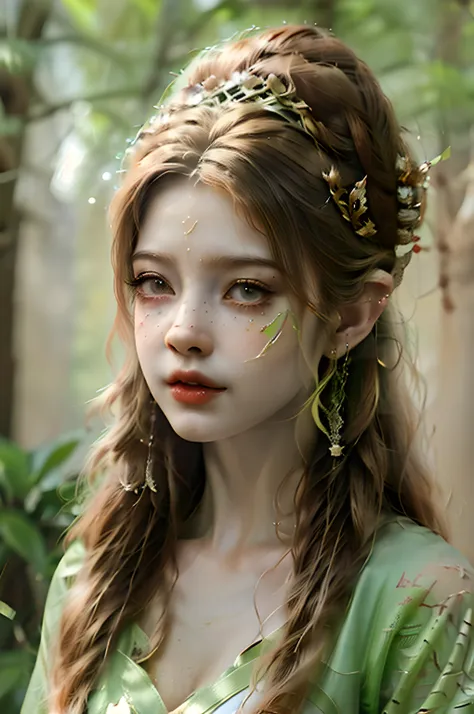 ultra-detailed 8k image of a clearly female forest gnome, brimming with natural allure. her unkempt hair, streaked with shades o...