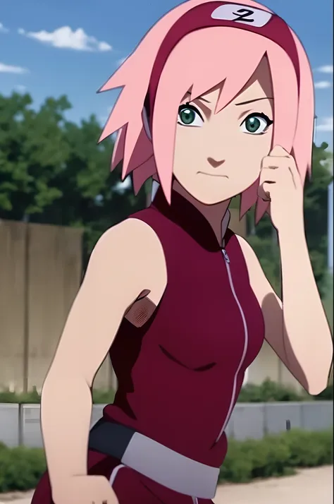 haruno sakura, naruto \(series\), naruto shippuuden, anime art style, masterpiece, 

looking at viewer, upper body, 

fighting p...