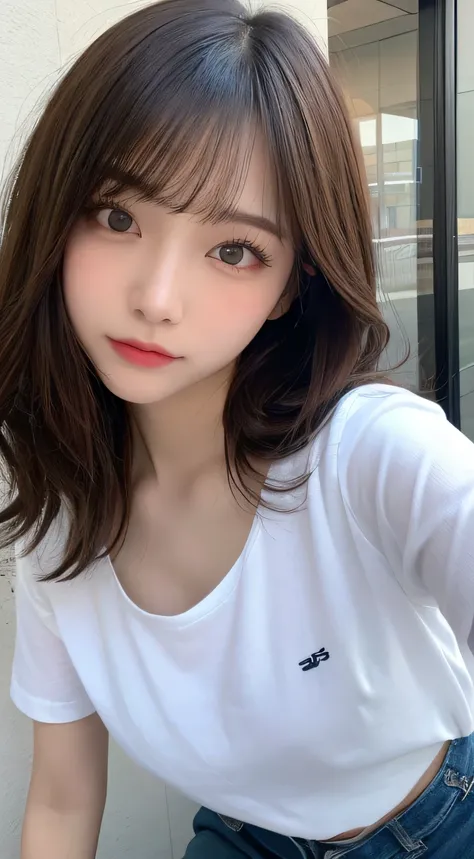 finely detail, hight resolution, hightquality、Perfect dynamic composition, Beautiful detailed eyes, Medium Hair, small tits、Natural Color Lip,Kamimei、Shibuya、20 years girl、1 persons、Transparent skin、Glowing hair、masutepiece, Best Quality, Ultra-detailed, f...