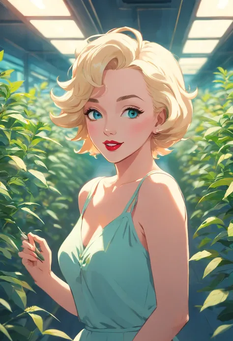 Marilyn Monroe, vintagestyle , Super detailed plant liters, Production line designer, Digital illustration, Repainted, Minimalist botany, Beautiful and beautiful illustration masterpiece, Post-editing of Topaz AI