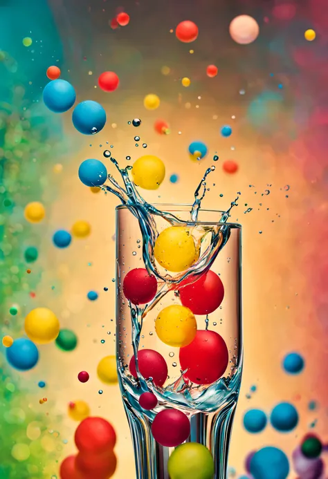 (best quality:1.2, highres, ultra-detailed), abstract background, closeup, splash of bright colors, glass of water, vivid colors, bokeh