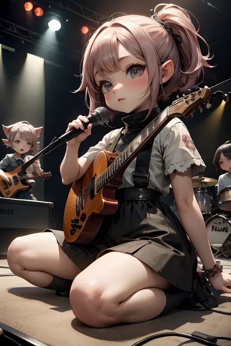 Chibi, lalafell、girl with、rock band、Girl Band、4men、Multiple people