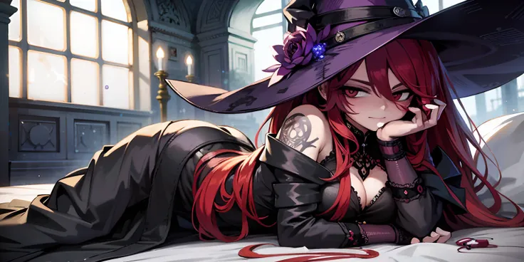 Anime girl in a witch hat lying on a bed, Anime Art Wallpaper 8K, Melhor Anime 4K Konachan Wallpaper, 8k arte detalhada de alta qualidade, Papel de parede anime 4k, Anime Art Wallpaper 4K, Anime Art Wallpaper 4K, cushart krenz arte chave feminina, gothic m...