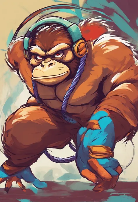 Monkey wearing headphone, sunglasses,less details