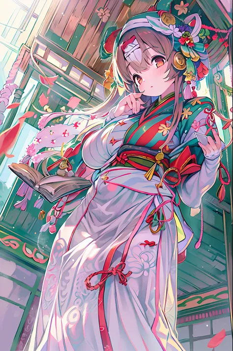 (1girl in:1.3),Solo,__body-parts__,, Official art, Unity 8k壁纸, ultra-detailliert, Beautiful and aesthetic, Beautiful, masutepiece, Best Quality,Fantastic atmosphere, Calming Palette, tranquil mood, Soft shading,, shrine maiden, Charmspell, Familiar amulets...