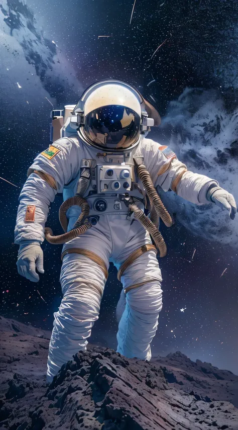 ((ultra real detailed.The astronaut) (Masterpiece, Top quality, Best quality, offcial art, Beauty and aesthetics: 1.2), Very detailed, Colorful, Most detailed, branches, The astronaut, （Mards）The astronaut（canyons）， （Linen future spacesuit）， Angry fighting...