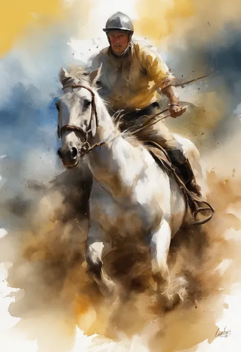 horse rider ,Horde of horses,Another yellow color ,Another white, And another red,Clear blue sky,unreal enginee 5, Kinematic, low angle photo, motion-blur, depth of fields, Perfect color correction. ultra-detailliert, Beautiful, Incredibly detailed, intric...