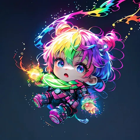 Irridescent color、Colorful pop mascot characters，Round and cute space robot, Farbe々ornamented、Colorful backgrounds，Fantasy，intricate-detail {brightened，K HD，32k constellations