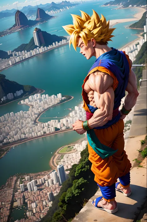 Goku olhando a vista do Rio de Janeiro