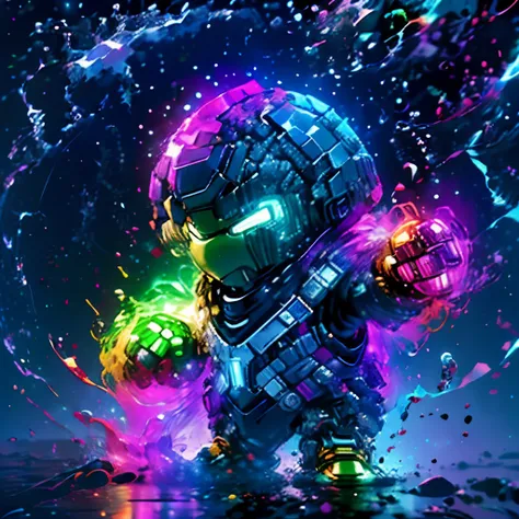 Irridescent color、Colorful pop mascot characters，Round and cute space robot, Farbe々ornamented、Colorful backgrounds，Fantasy，intricate-detail {brightened，K HD，32k constellations